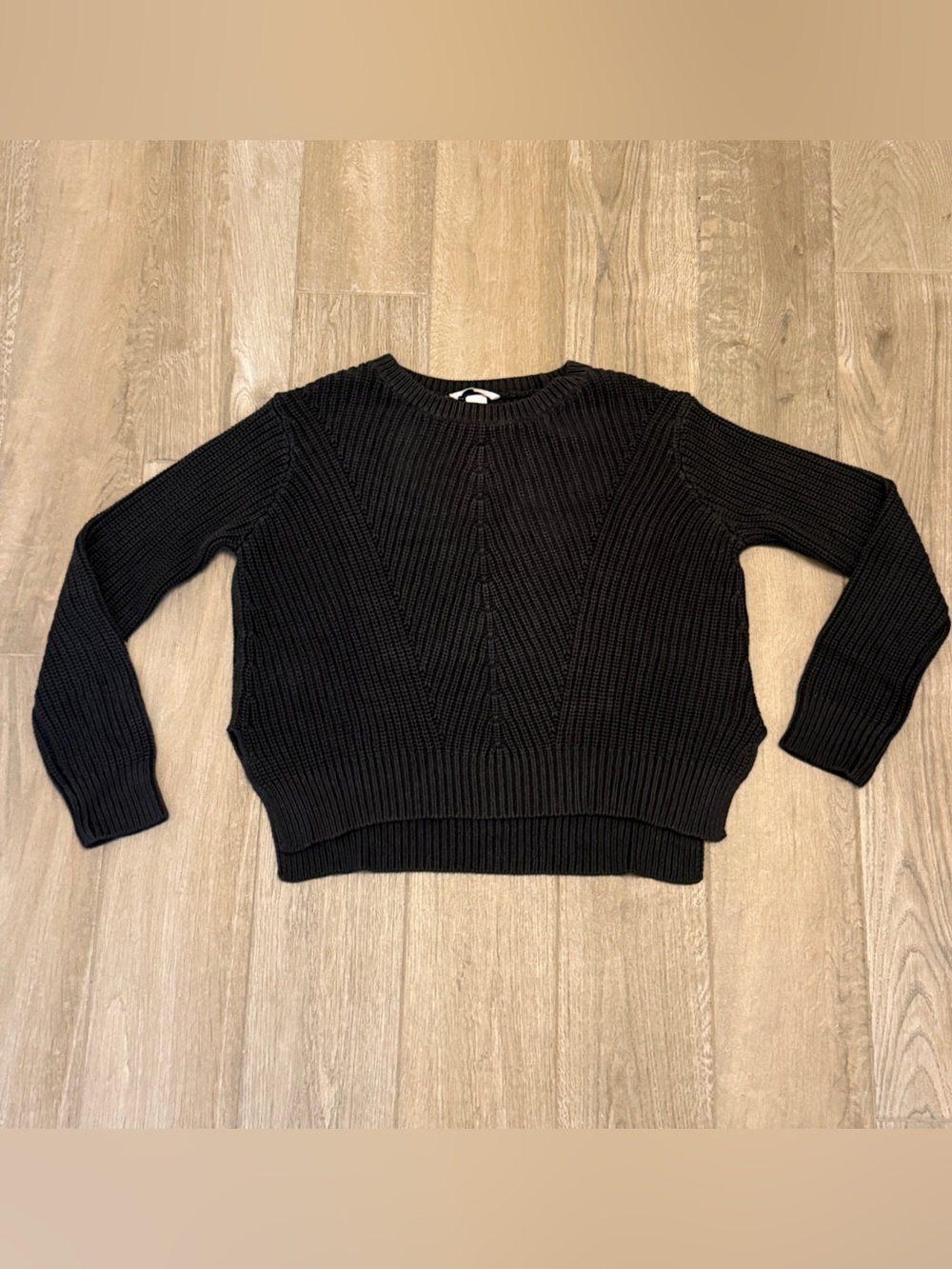H&M Dark Navy Blue Ribbed Knit Crewneck Sweater